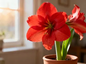 Dracena w minimalistycznej doniczce na drewnianym stole w jasnym, słonecznym salonie.